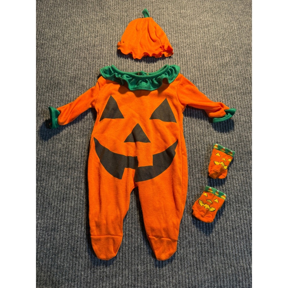 Honors Baby Pumpkin Halloween Costume Set Romper Hat Socks Orange 6 Months